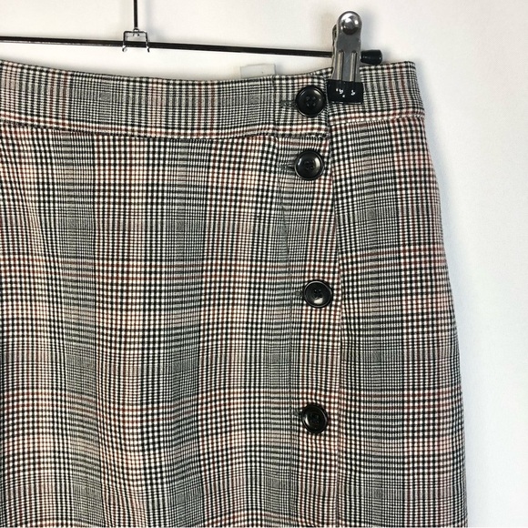 H&M Black & Red Houndstooth Plaid Button Side Knee Length Pencil Skirt 4 - Picture 3 of 3